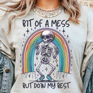 BIT OF A MESS FUNNY SHIRT  - Ash- Print is Sublimation - A-36