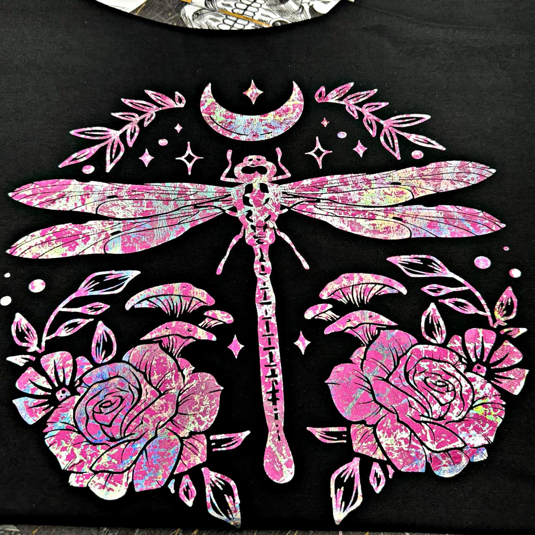 Dragonfly Black Shirt - Color Shifting Holographic Print