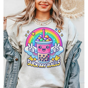 BOBA FUNNY SHIRT  - Ash- Print is Sublimation Loose- A-37
