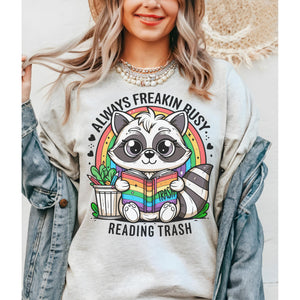 Busy Reading Trash Shirt - Ash- Print is Sublimation- A-46