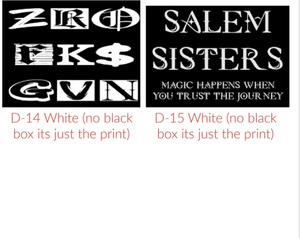 Screen Prints for Apparel Items ONLY
