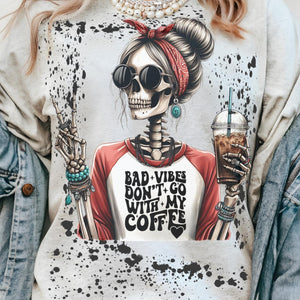 BAD VIBES COFFEE SKELLIE SHIRT - Ash Color Shirt - Print is Sublimation - A-7