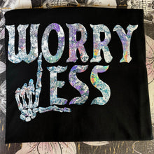 Load image into Gallery viewer, Worry Less Holographic Shirt Apparel Womens Clothing - Unisex Fit - Screen Print  Holographic  B-46 - Blue and Purple Halo
