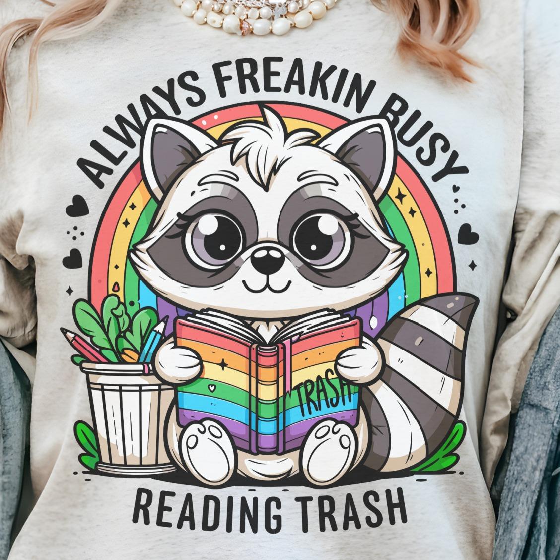 Busy Reading Trash Shirt - Ash- Print is Sublimation- A-46