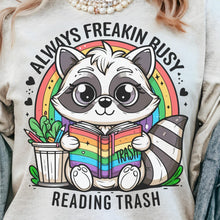 Load image into Gallery viewer, Busy Reading Trash Shirt - Ash- Print is Sublimation- A-46
