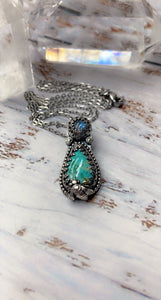 Sterling Silver Necklace, Turquoise Gemstone with bee A-4